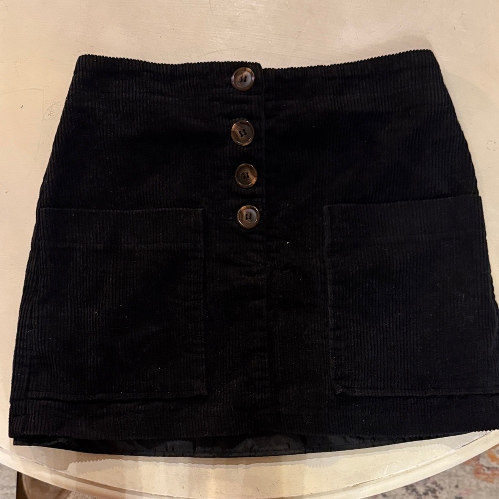 Le Lis Black Corduroy Mini Skirt with Front Buttons